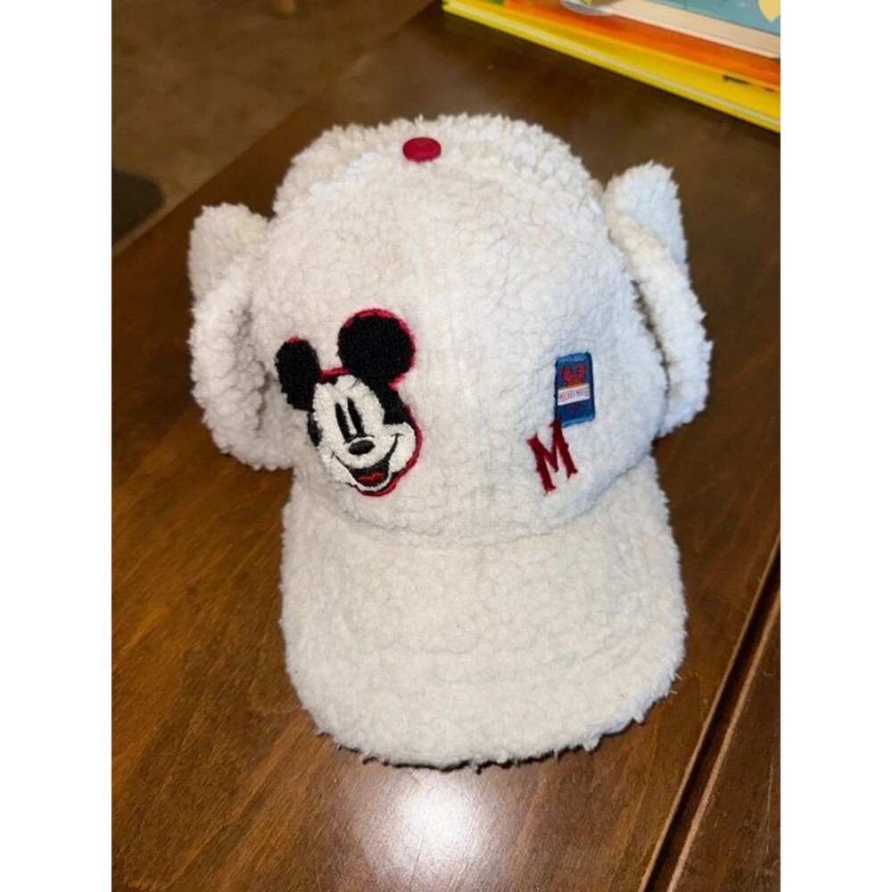 Disney Mickey Mouse Hat Cap Snap Back Boys Adjustable White Fleece Ear Flap